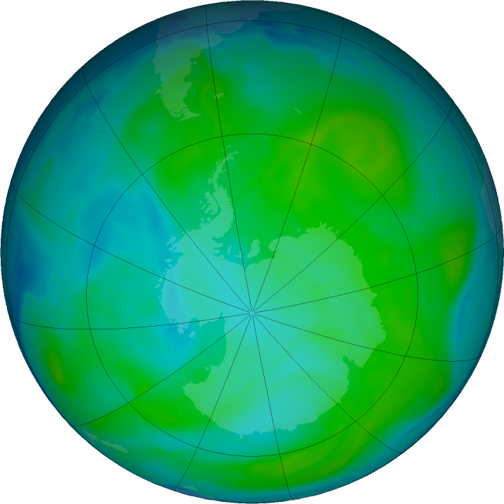 Antarctic ozone map for 09 January 2017